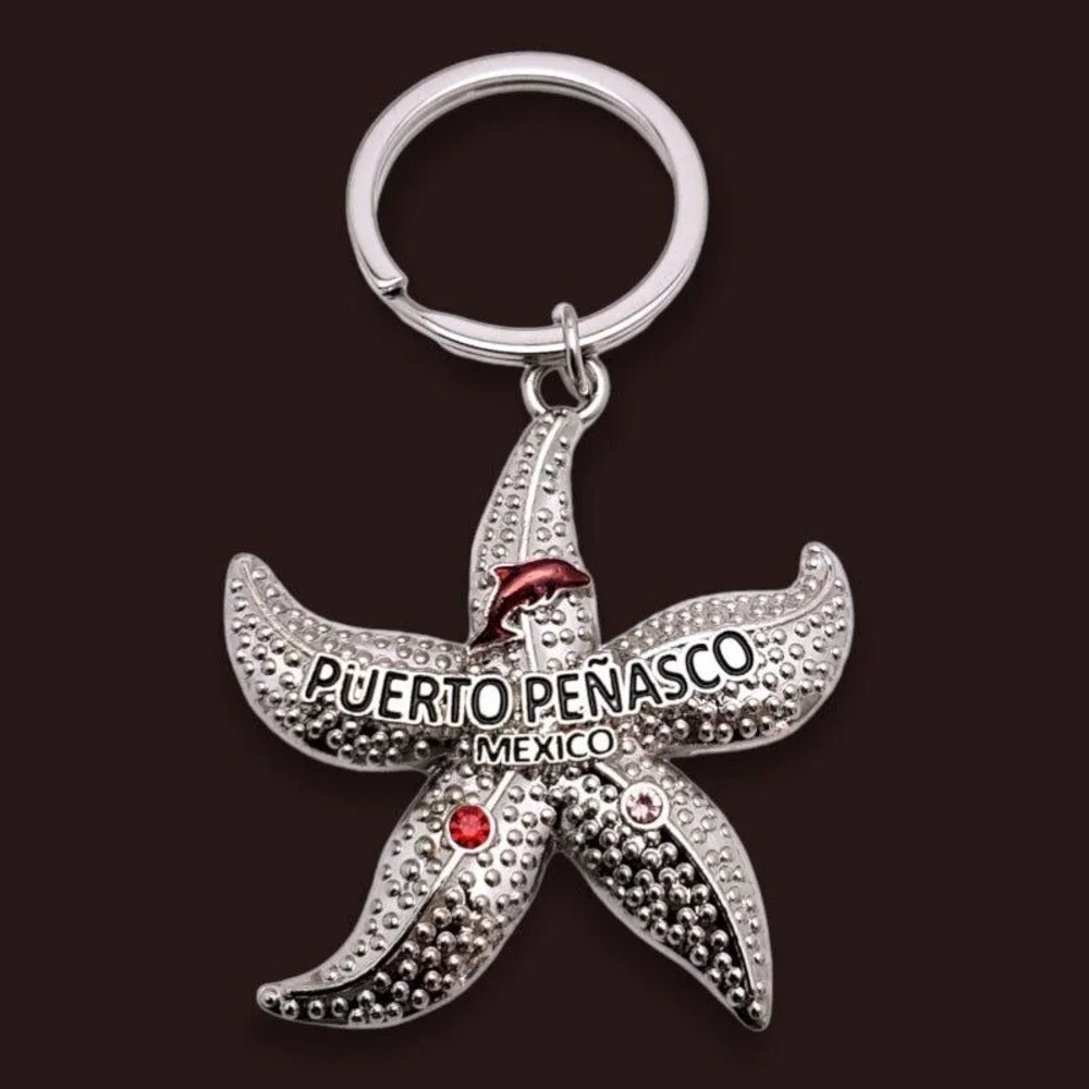 Puerto Penasco Mexico Keychain Key Ring Travel Tourist Souvenir Dolphin Starfish